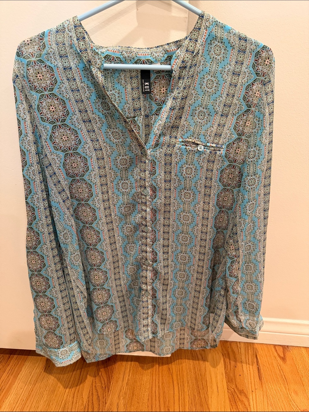 Kut from the Kloth Light Blue Paisley-Print Button Front Shirt